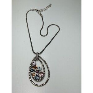 Brighton Monte Carlo Necklace Multicolor Crystal Pendant Silver Plated 18”
